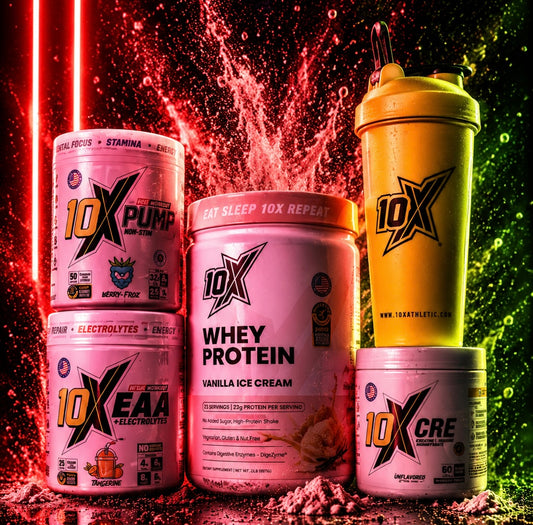 10x Athletic Bundle (EAA,     Pre-Workout, Whey Protein, Creatine, Shaker)