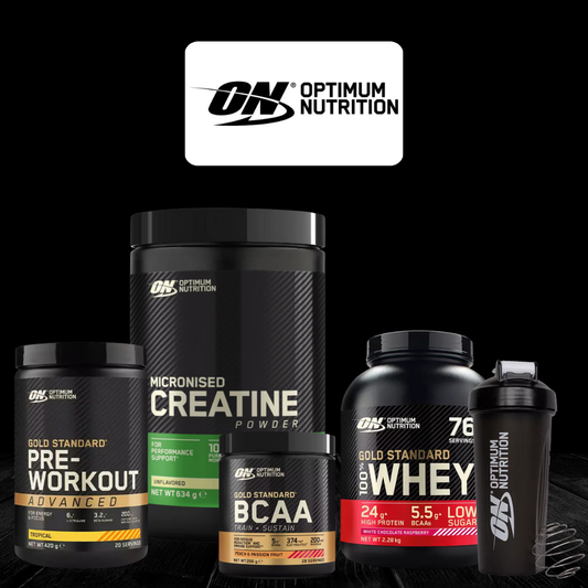 Optimum Nutrition Bundle (Whey Protein, Creatine, Pre-Workout, BCAA, Shaker)