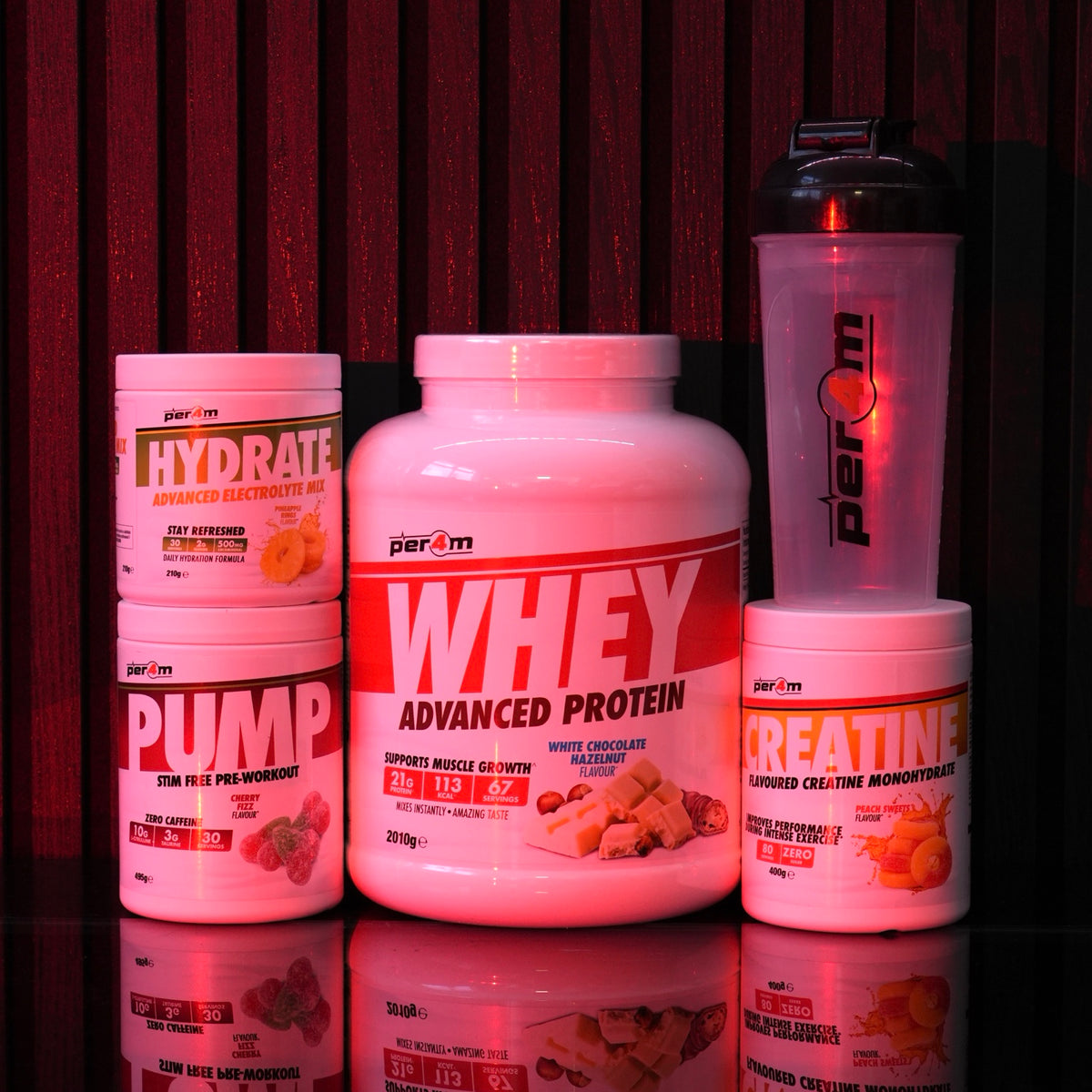 PER4M Whey Non-Stim Bundle with PUMP, Hydrate & Creatine — all included products